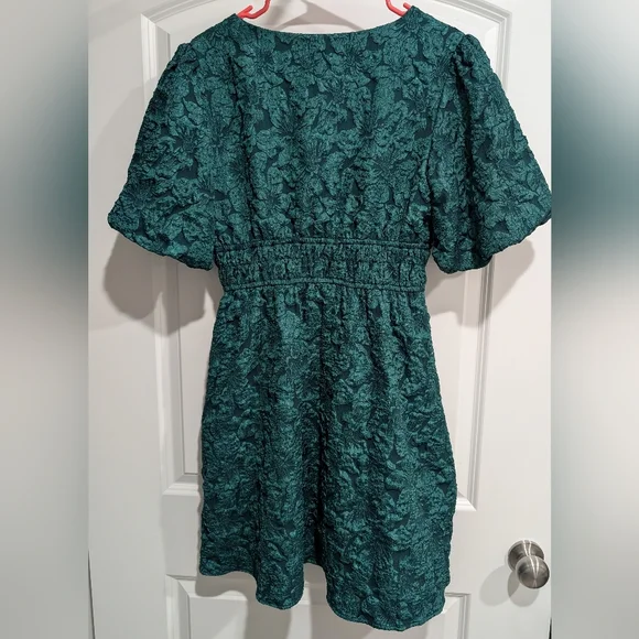 She + Sky Forest Green Textured Mini Dress - Picture 2 of 6